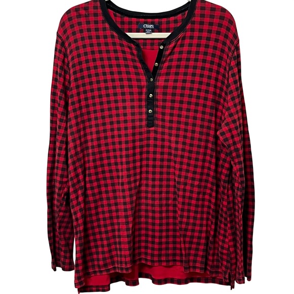 Chaps Tops - CHAPS Red Black‎ Buffalo Plaid Long Sleeve Henley Shirt Womens XXL